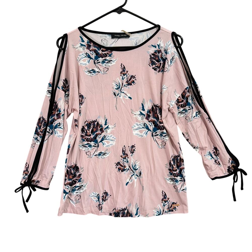 Ivanka Trump Womens Blouse Pink Cold Shoulder Floral Open Sleeve Stretch Small